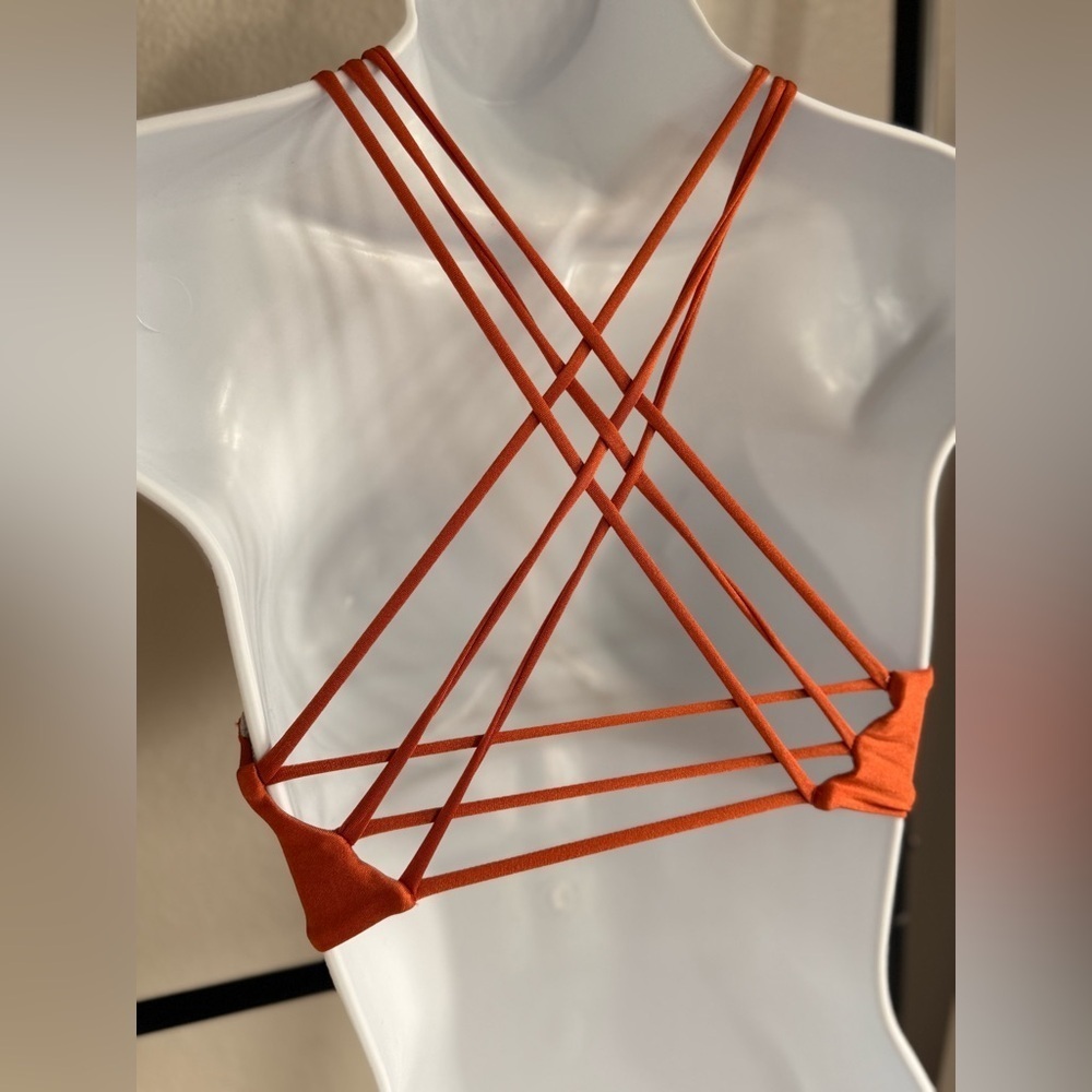 Maaji Rust Reversible Bikini Top with fun multi-strap back design. Size: Small. - Picture 1 of 11